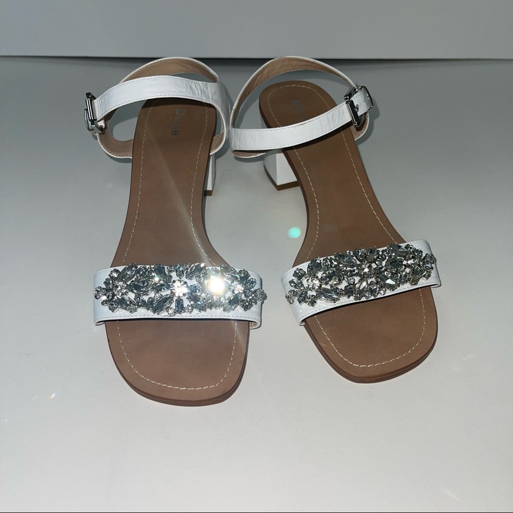 Dune London Open Toe White Block Heel Sandal W/ Floral Crystals New w/out box - Picture 6 of 14
